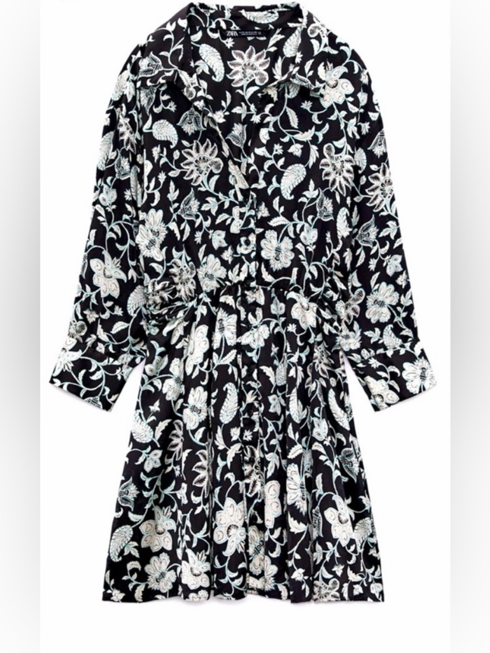 Zara | Black Floral Long-Sleeve Midi Dress | Sz XL